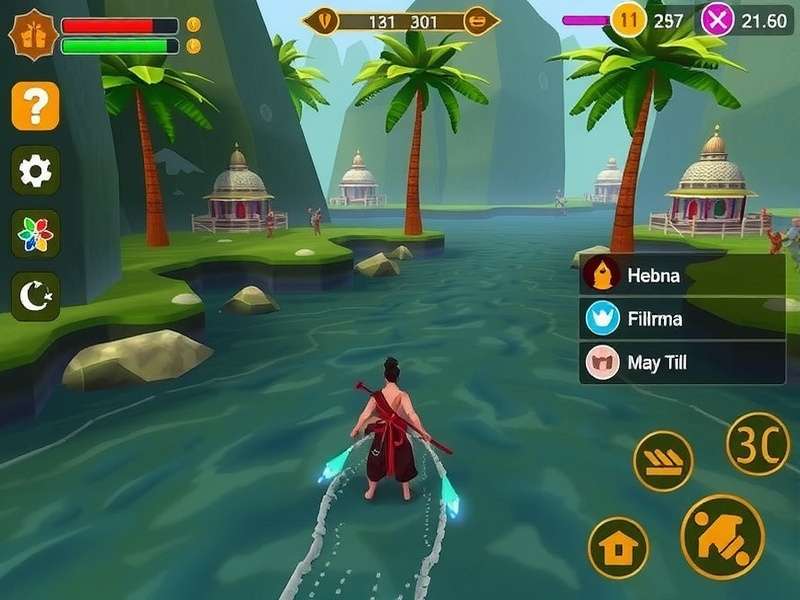Puja Adventure River gameplay screenshot showing character navigating sacred river